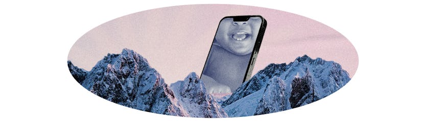 An illustration of a phone in the crevices of snowy mountains for Advice For The Darkest Parts Of Th...