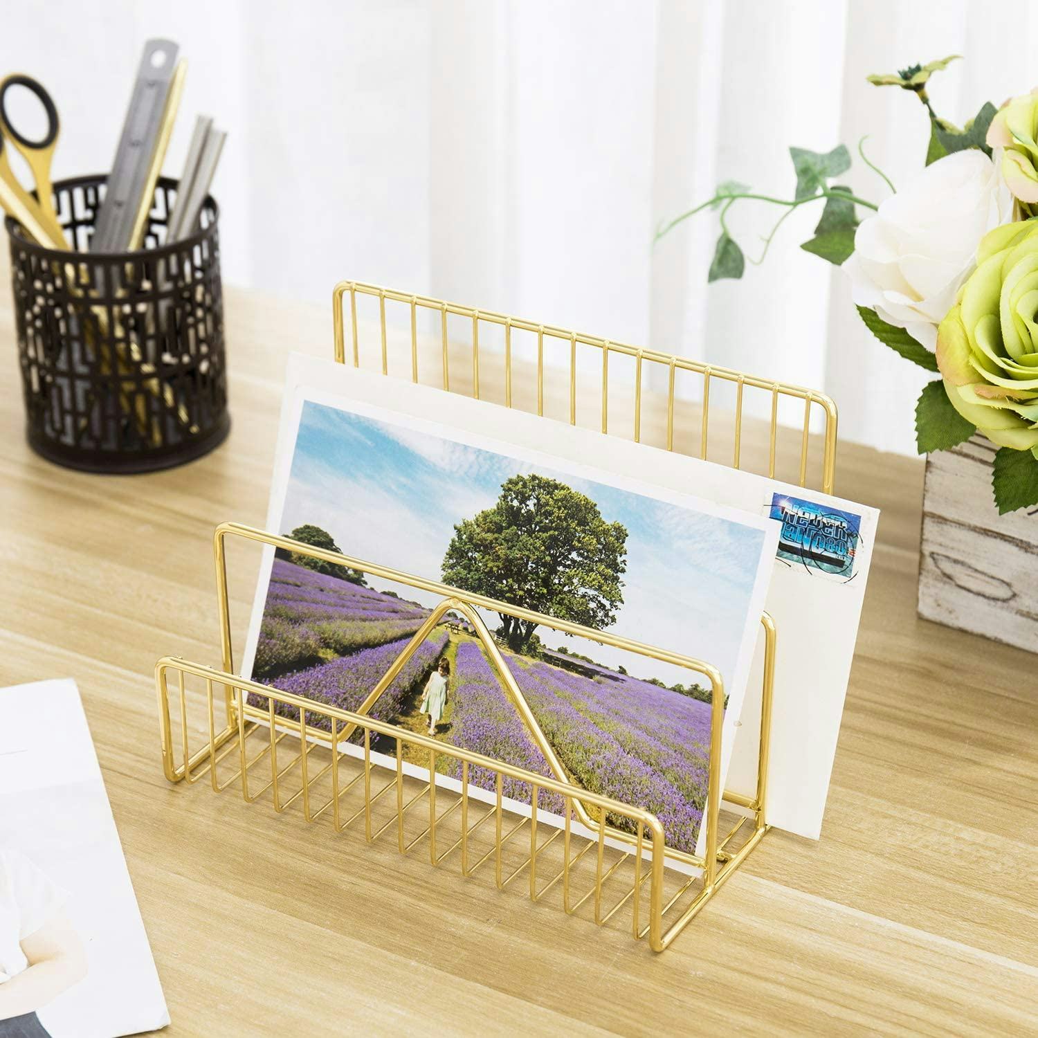 MyGift Brass Metal Mail Holder