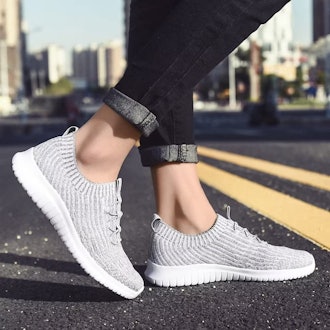 These comfy shoes for walking on concrete feature a sock-like fit, cushioned insole, and breathable ...