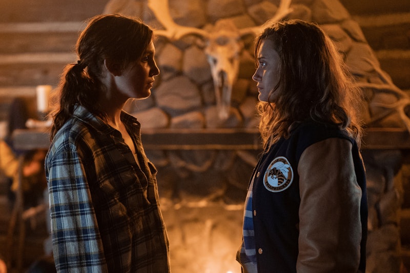 Sophie Nelisse as Teen Shauna and Ella Purnell as Teen Jackie in the 'Yellowjackets' Season 1 finale...