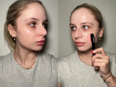 Taylor Augustin using the Solawave skin care wand for the first time.