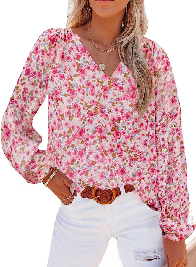 SHEWIN Long Sleeve Floral Blouse