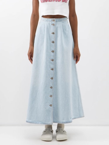 Buttoned Denim Maxi Skirt
