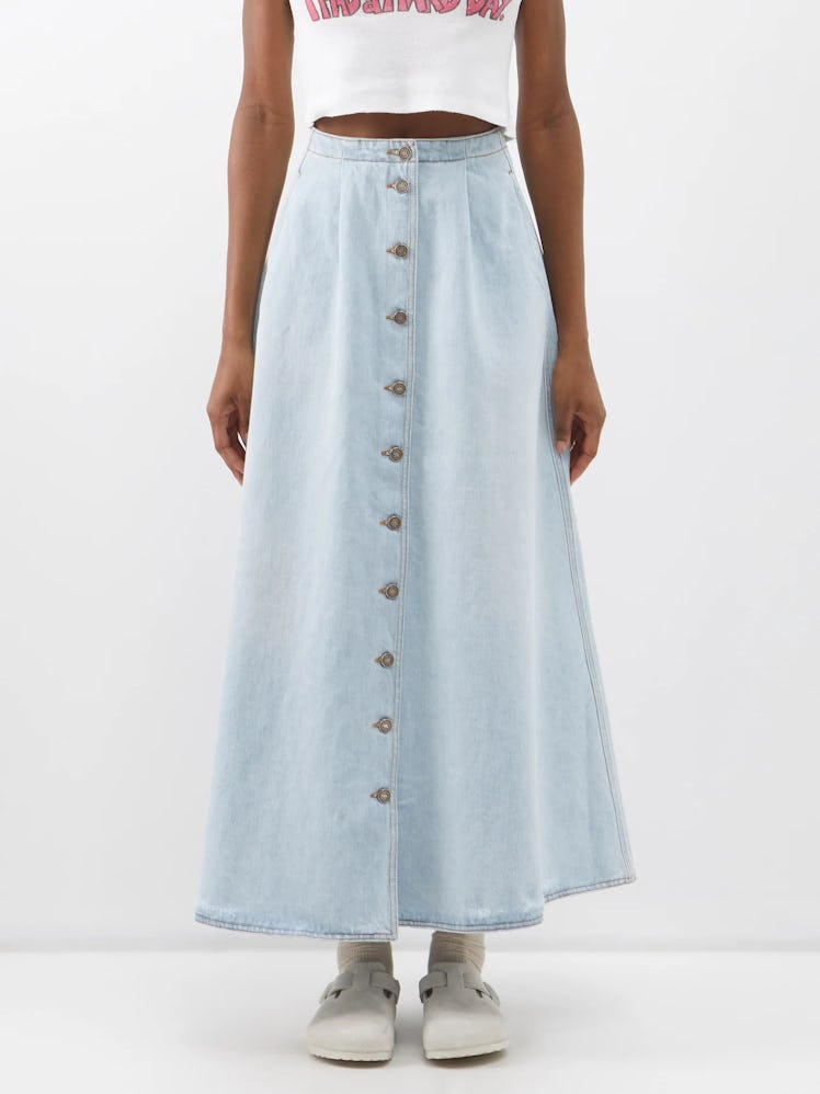 Buttoned Denim Maxi Skirt