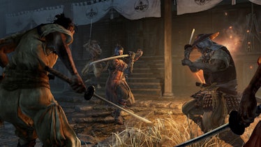 Sekiro Wolf faces off against a crowd