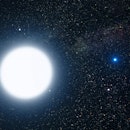 Artist's impression of the white dwarf star Sirius B (right) orbiting its companion Sirius A (left)....