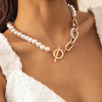 Asphire Pearl Choker Necklace with Toggle Clasp
