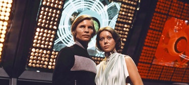 Actors Michael York and Jenny Agutter star in the dystopian science fiction film 'Logan's Run', 1976...