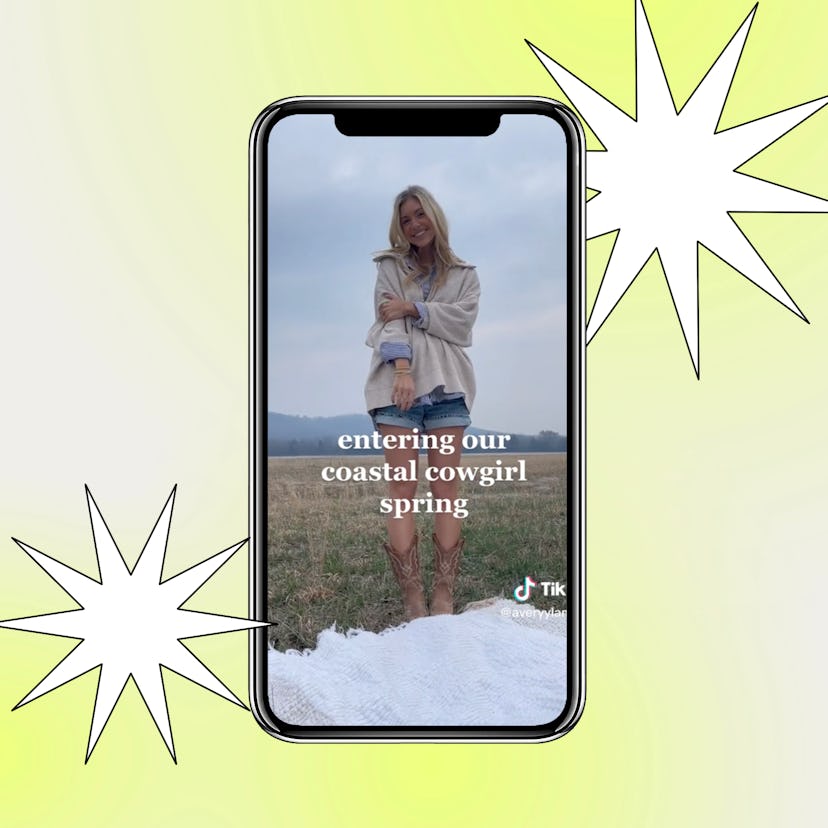 Young woman demonstrating how to get TikTok's coastal cowgirl trend.