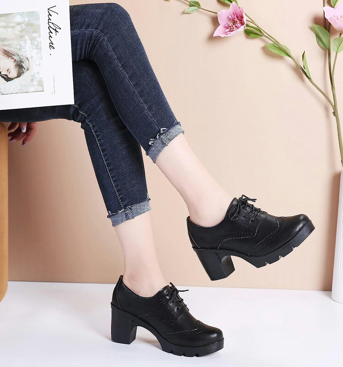 DADAWEN Platform Square Toe Oxfords