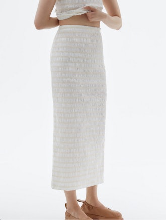 Embroidered Cream Stretch Skirt
