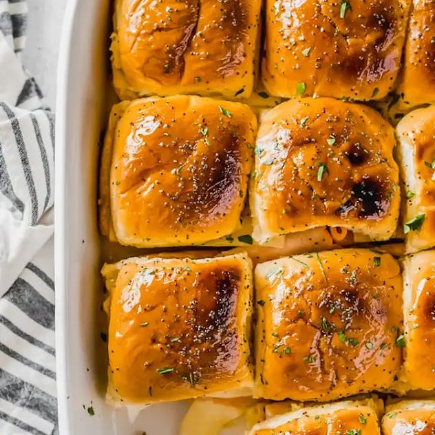 Ham and cheese sliders in a list of leftover ham recipes