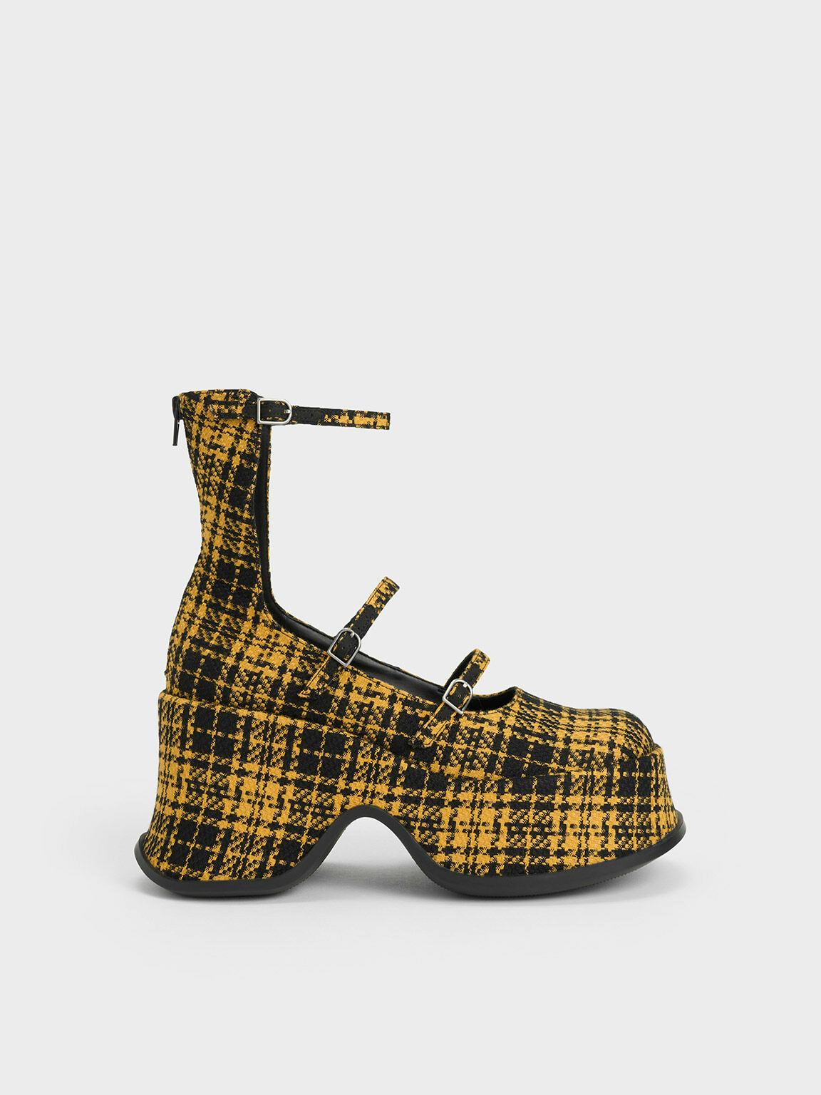 Carlisle Checkered Platform Mary Janes - Yellow