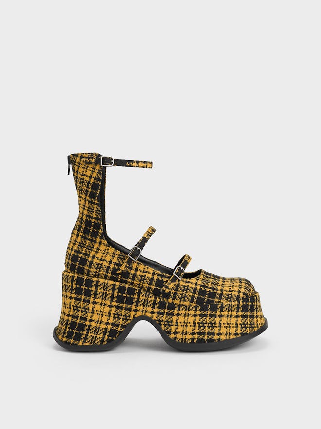 Carlisle Checkered Platform Mary Janes - Yellow