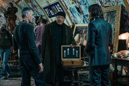 Chad Stahelski, behind the scenes of 'John Wick: Chapter 4' with Laurence Fishburne and Keanu Reeves...