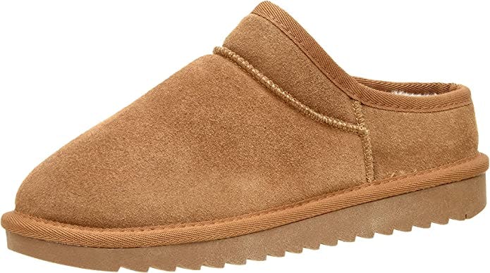 CUSHIONAIRE Hilo Faux-Shearling Suede Mule Slippers Plus Memory Foam