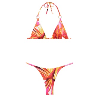 Louisa Ballou Embellished Printed Triangle Bikini Top & Printed Bikini Briefs