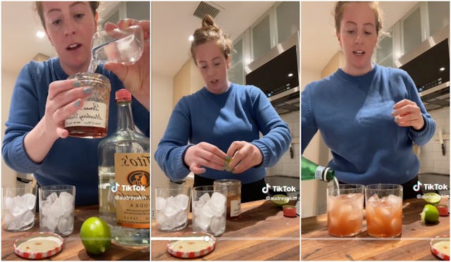 TikToker Audrey Akin creates a cocktail using leftover jam in the jar.