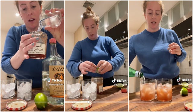 TikToker Audrey Akin creates a cocktail using leftover jam in the jar.