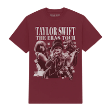 The Taylor Swift 'Eras Tour' merch includes a 'Red' album tee online. 