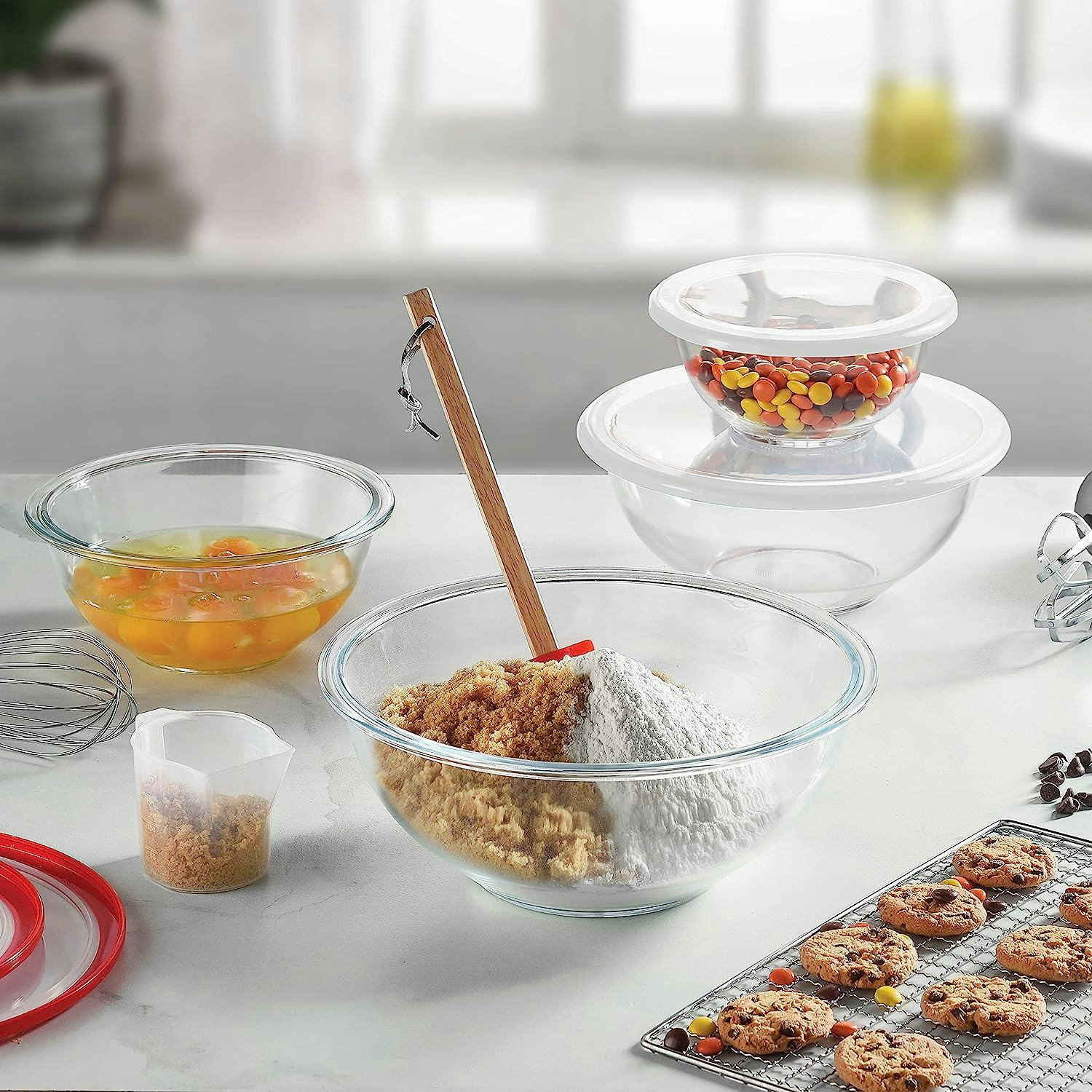 FineDine Glass Mixing Bowls With Lids (8-Piece Set)