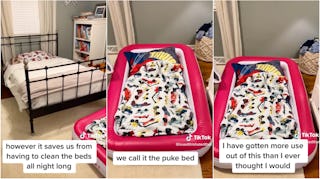 A TikTok mom describes using an air mattress for easy cleanup when her kids have the stomach bug.