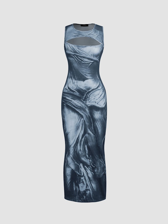 Trompe L’oeil Prints Cut Out Knitted Maxi Dress