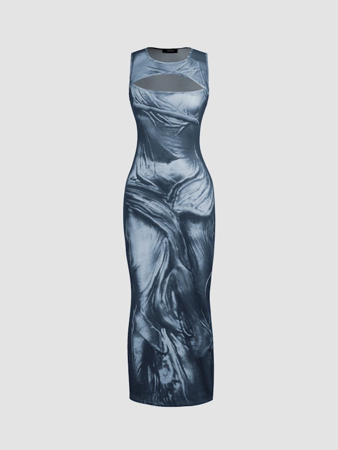 Trompe L'oeil Prints Cut Out Knitted Maxi Dress