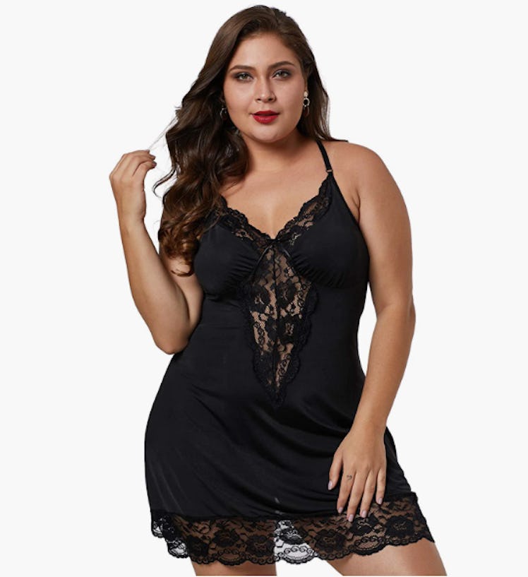 BLMFAION Satin Lace Trim Nightgown