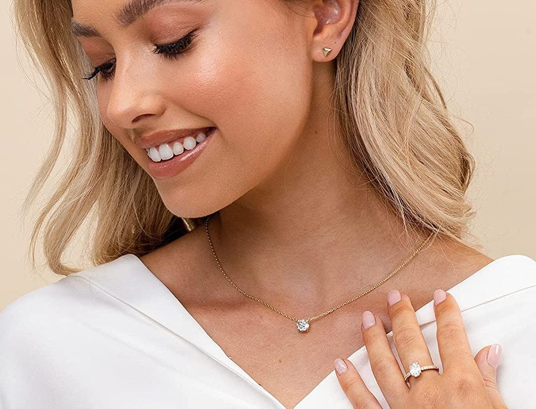 PAVOI 14K Gold Vermeil Crystal Solitaire 1.5 Carat Necklace