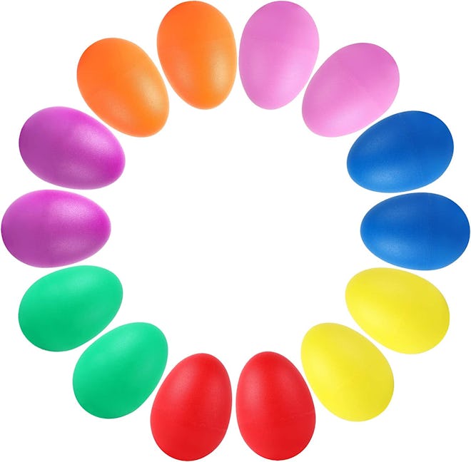 plastic egg shakers from amazon are an affordable egg for easter egg hunt for toddlers