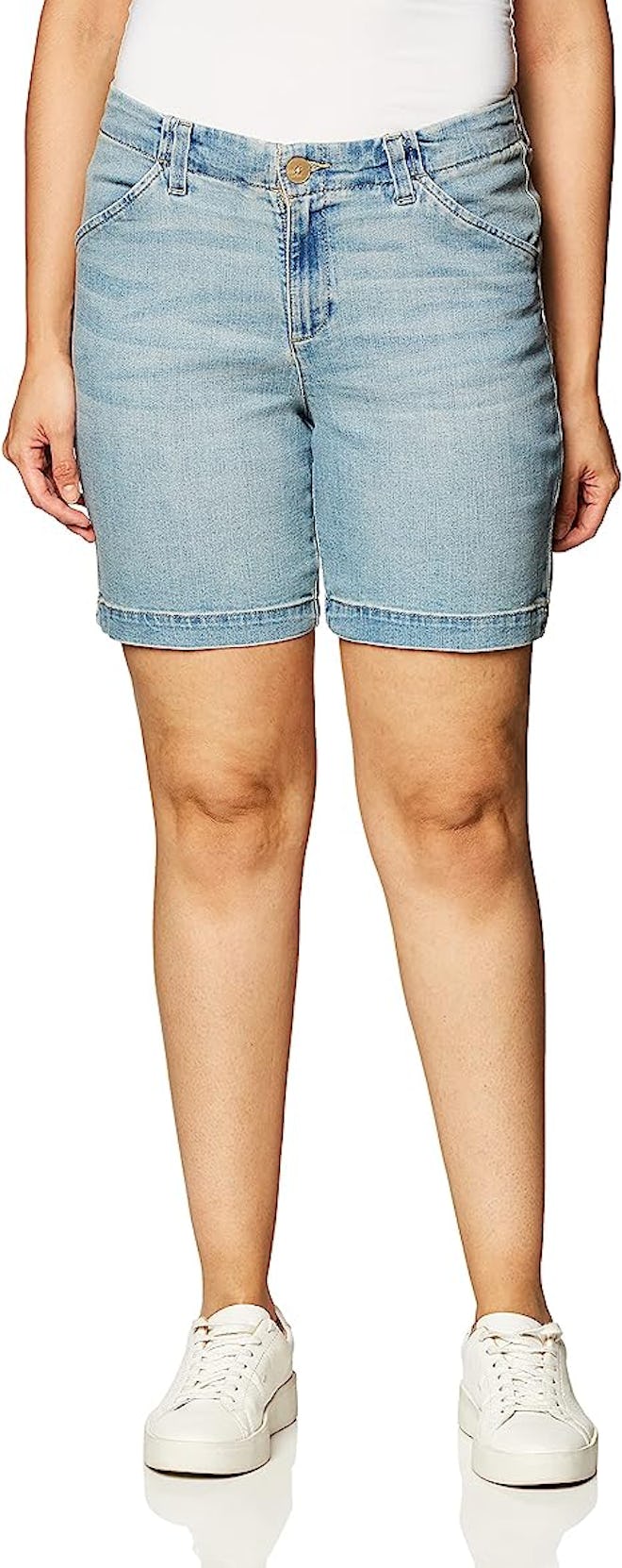 These mid-thigh denim shorts for big thighs also come in dressier chino versions.