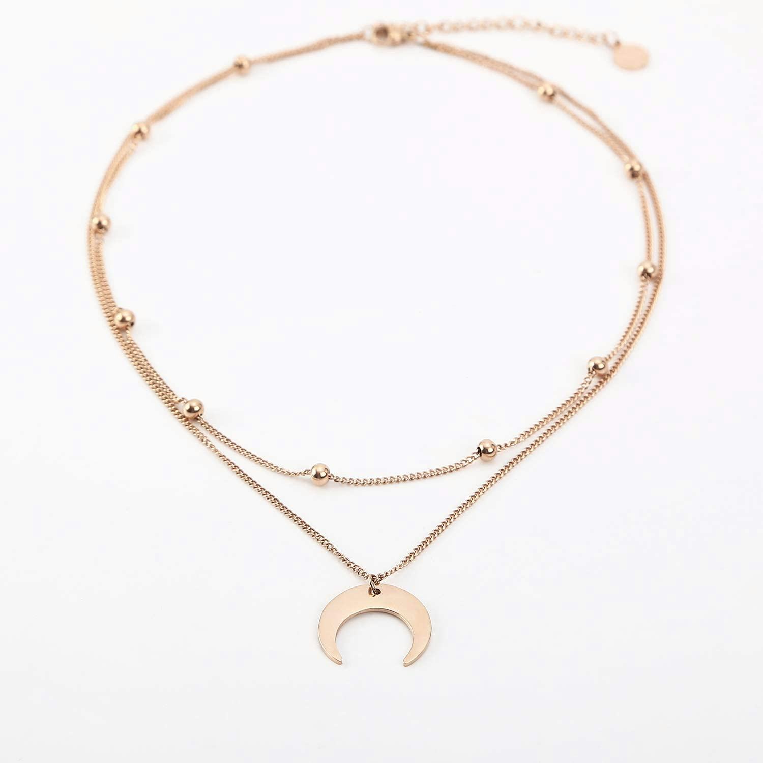 BaubleStar Crescent Pendant Necklace Layering Titanium Chain