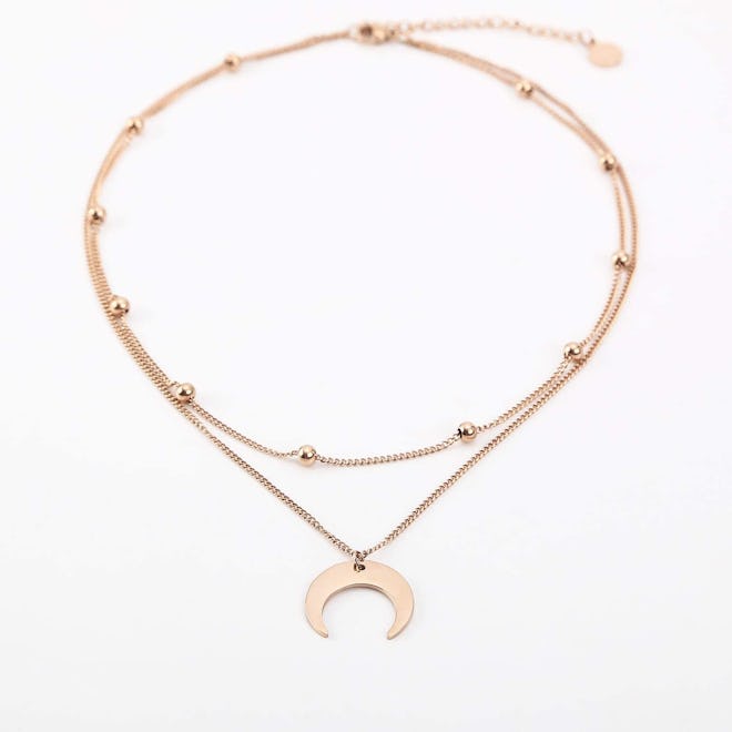 BaubleStar Crescent Pendant Necklace Layering Titanium Chain