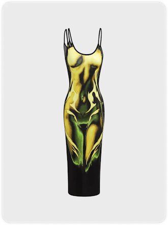 Edgy Yellow Body print Dress Midi Dress