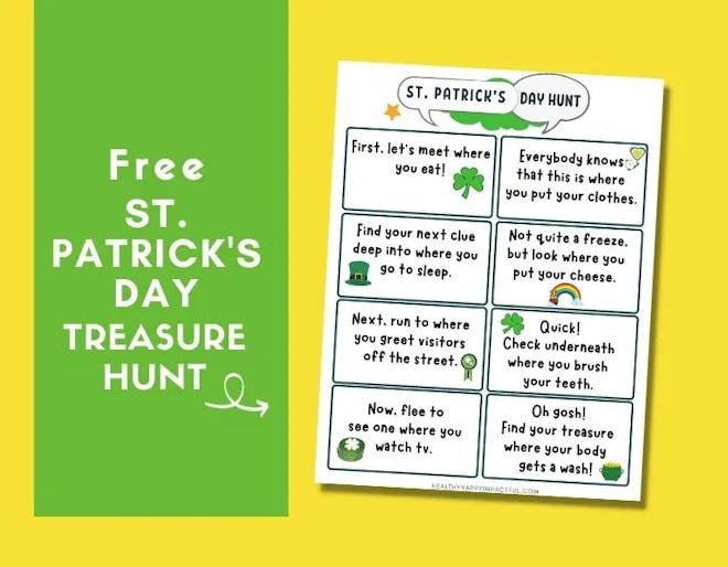 Free printable St. Patrick's Day scavenger hunt clues for kids