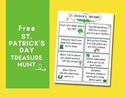 Free printable St. Patrick's Day scavenger hunt clues for kids