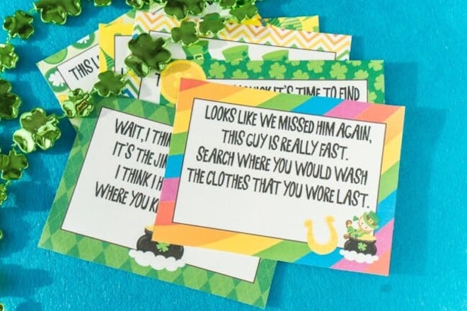Free Printable St. Patrick's Day Scavenger Hunt clues for kids