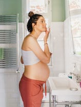 A melasma mustache is a darkening of the skin above the lip that can occur during pregnancy.