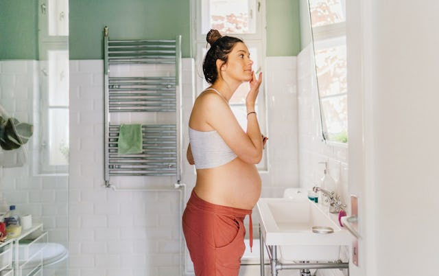 A melasma mustache is a darkening of the skin above the lip that can occur during pregnancy.