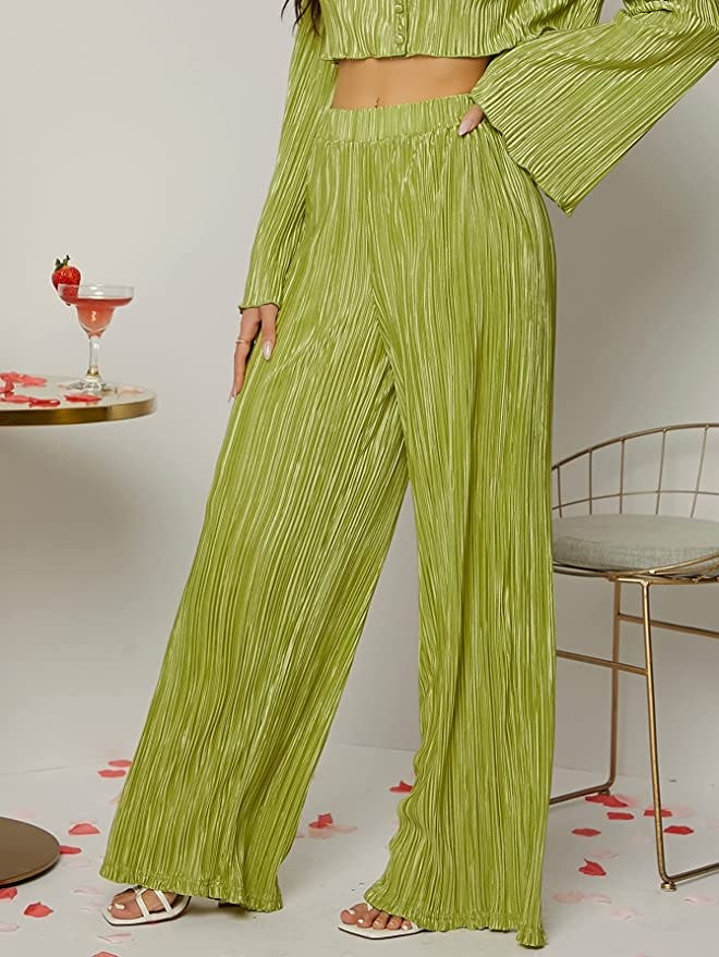 OYOANGLE Pleated Wide Leg Pants