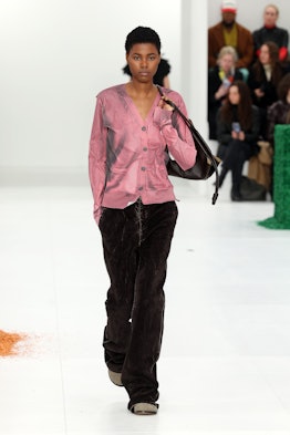A model walks the runway during the Loewe Womenswear Fall Winter 2023-2024 show as part of Paris Fas...
