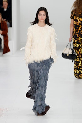 A model walks the runway during the Loewe Womenswear Fall Winter 2023-2024 show as part of Paris Fas...