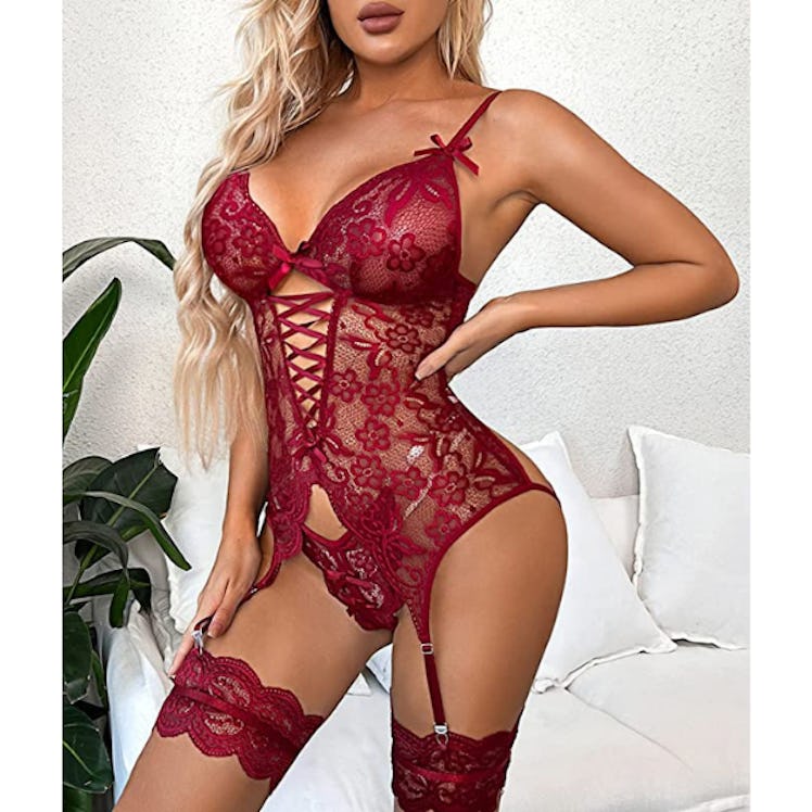 Donnalla Garter Belt Lace Bodysuit