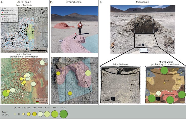 diagram showing photos and color maps of different scales of observation for a lakebed environment
