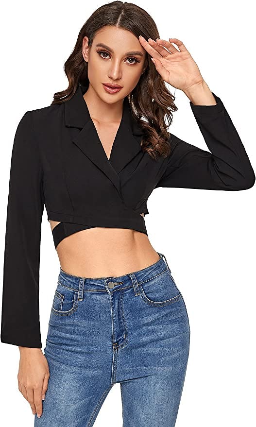 MakeMeChic Crop Wrap Blazer