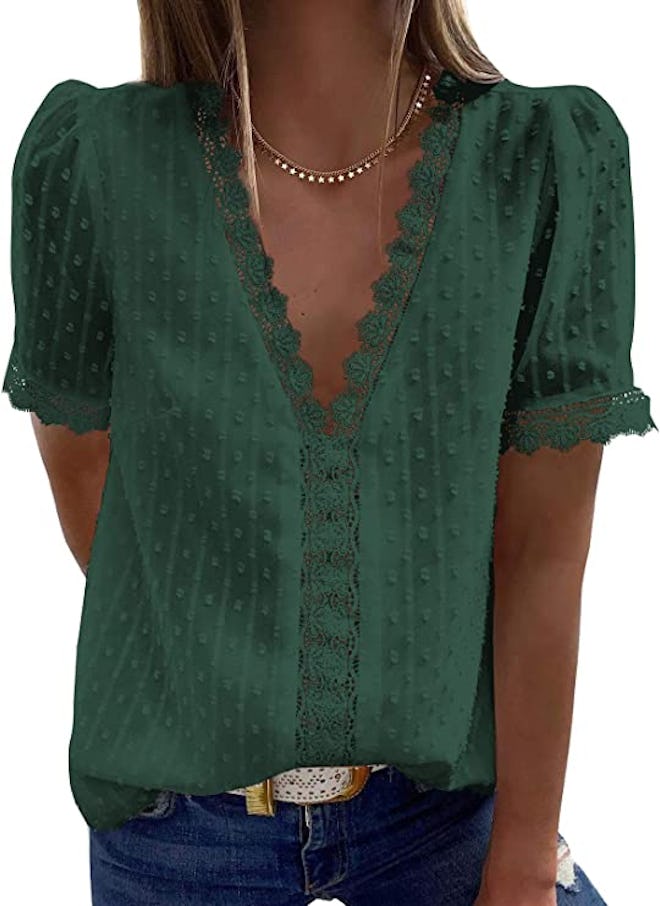 Dokotoo V-Neck Lace Tunic Top