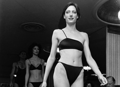 Model Sara Kapp walked Rudi Gernreich's Summer 1976 swimwear collection. 