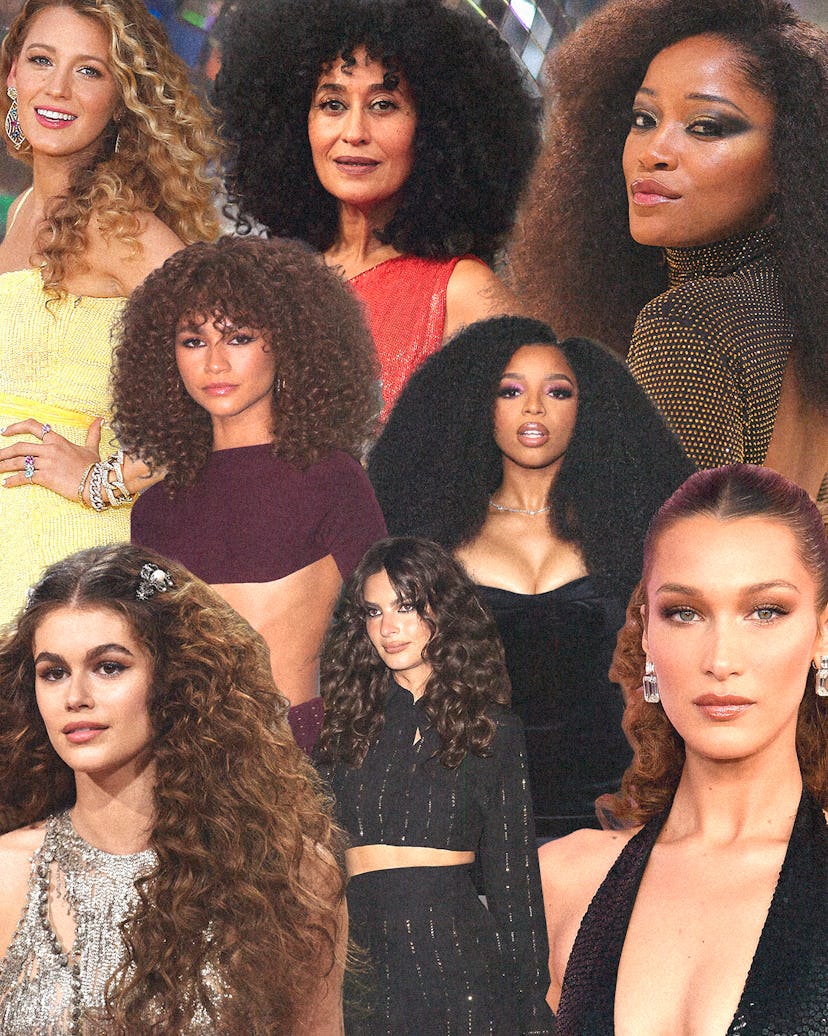 A collage of the best disco hair, featuring Zendaya, Keke Palmer, Emily Ratajkowski
