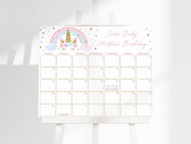 unicorn baby shower due date calendar